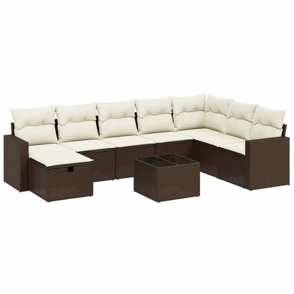 vidaXL 8-delige Loungeset met kussens poly rattan bruin