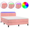 vidaXL Boxspring met matras en LED fluweel roze 140x200 cm