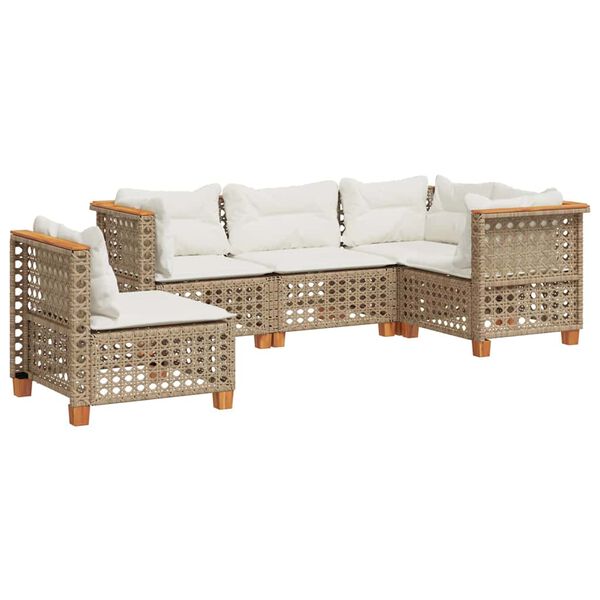 vidaXL 5-delige Loungeset met kussens poly rattan beige