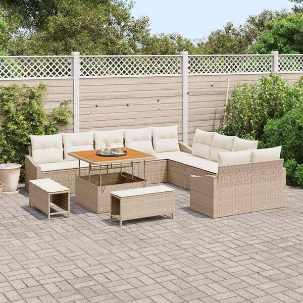 vidaXL Tuinbankenset met kussen 13 pcs Beige poly rattan