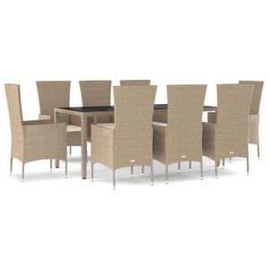 vidaXL 9-delige Tuinset met kussens poly rattan beige