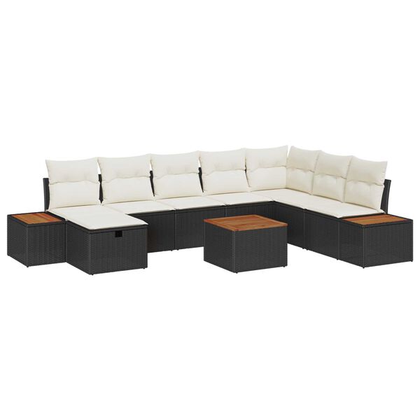 vidaXL Tuin Sofa Set met kussen 9 pcs Zwart Poly riet
