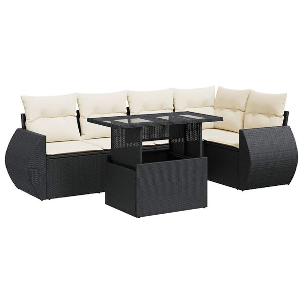 vidaXL 6-delige Loungeset met kussens poly rattan zwart