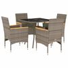 vidaXL 5-delige Tuinset met kussens poly rattan en glas grijs