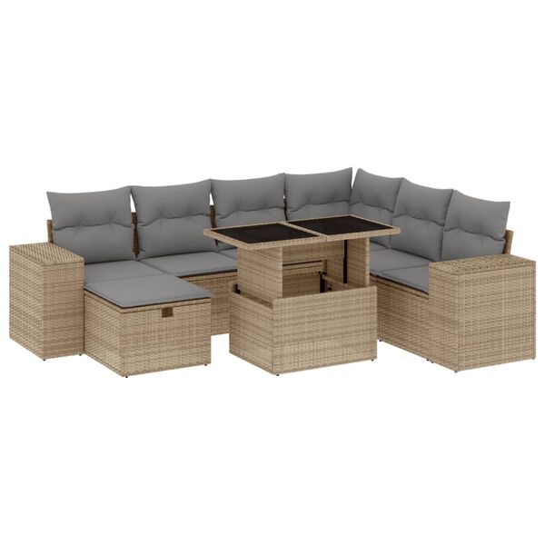vidaXL 8-delige Loungeset met kussens poly rattan beige