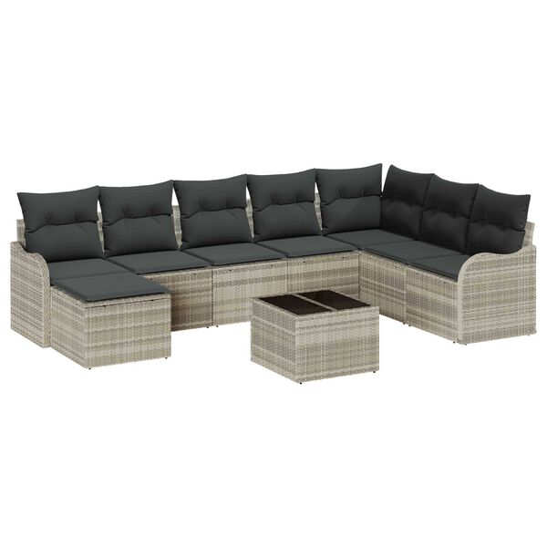 vidaXL Tuin Sofa Set met kussen 9 pcs Lichtgrijs Poly riet