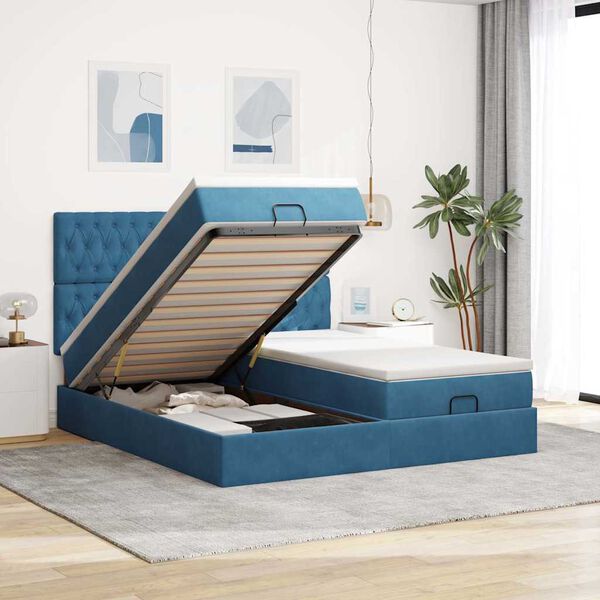 vidaXL Ottoman bed met matrassen 200x200cm fluweel donkerblauw