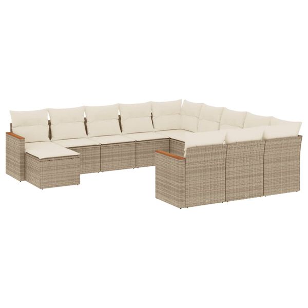vidaXL 12-delige Loungeset met kussens poly rattan beige