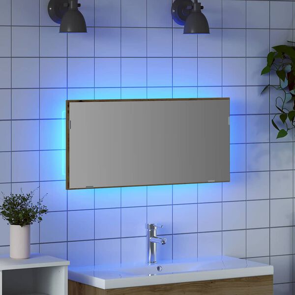 vidaXL Spiegel met LED-striplichten artisanaal eikenkleurig 80 x 37 cm