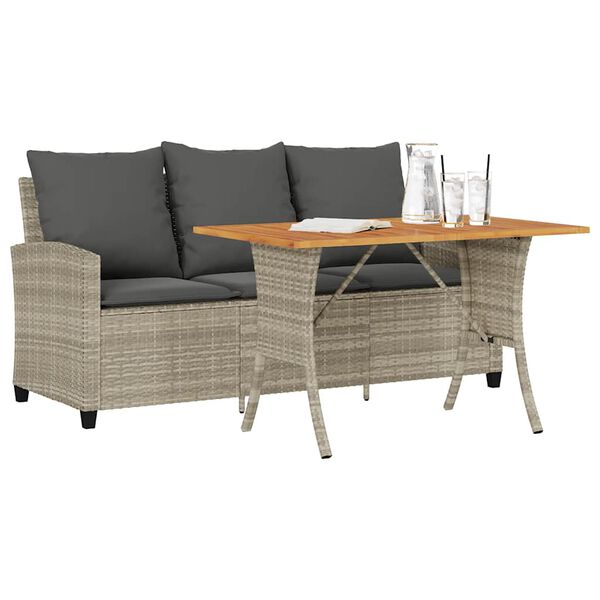 vidaXL Tuinbank 3-zits met kussens & tafel poly rattan lichtgrijs