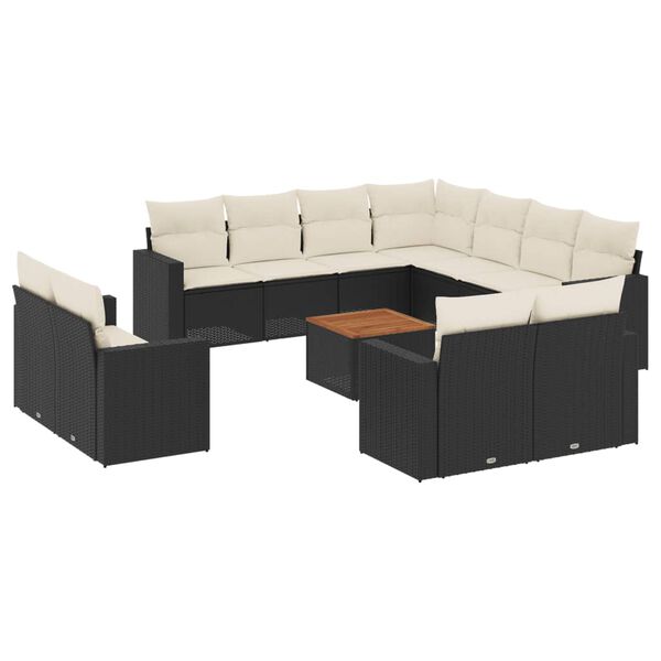 vidaXL 13-delige Loungeset met kussens poly rattan zwart