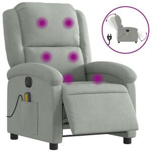vidaXL Massagestoel elektrisch verstelbaar fluweel lichtgrijs