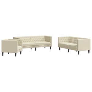 vidaXL 3-delige Loungeset Chesterfield-stijl kunstleer cr&egrave;mekleurig