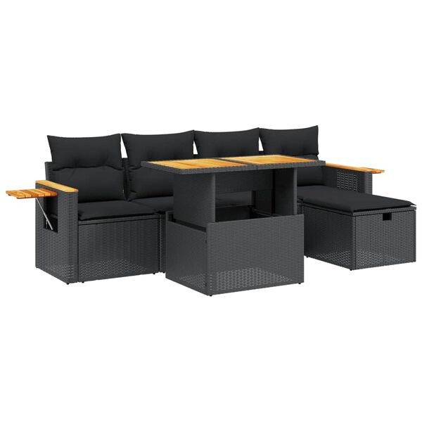 vidaXL 6-delige Loungeset met kussens poly rattan zwart