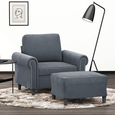 vidaXL Fauteuil met voetenbank 60 cm fluweel donkergrijs