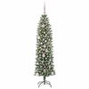 vidaXL Kunstmatige slanke kerstboom met 150 LED Groen en Wit 150 cm
