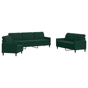 vidaXL 3-delige Loungeset met kussens fluweel donkergroen