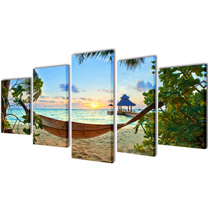 Canvas muurdruk set zandstrand met hangmat 100 x 50 cm