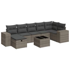 vidaXL 7-delige Loungeset met kussens poly rattan grijs