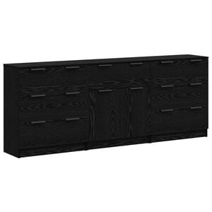 vidaXL Dressoir 3 st Zwart Eiken 181 x 30 x 70 cm Bewerkt hout