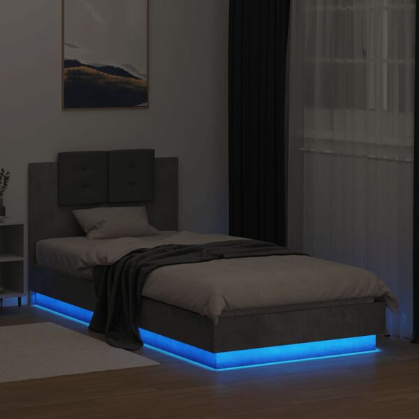vidaXL Bedframe met hoofdbord en LED-verlichting betongrijs 100x200 cm