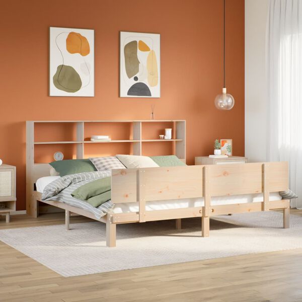 vidaXL Bed met boekenkast zonder matras massief grenenhout 180x200 cm