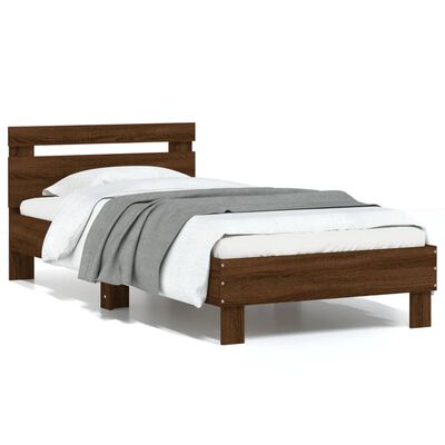 vidaXL Bedframe met hoofdbord zonder matras bruin eikenkleur 75x190 cm