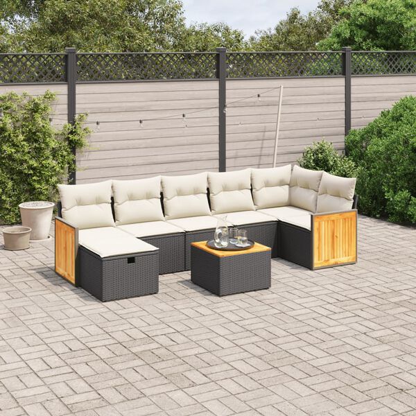 vidaXL 8-delige Loungeset met kussens poly rattan zwart