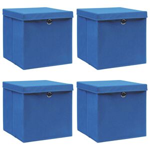 vidaXL Opbergboxen met deksel 4 st 32x32x32 cm stof blauw