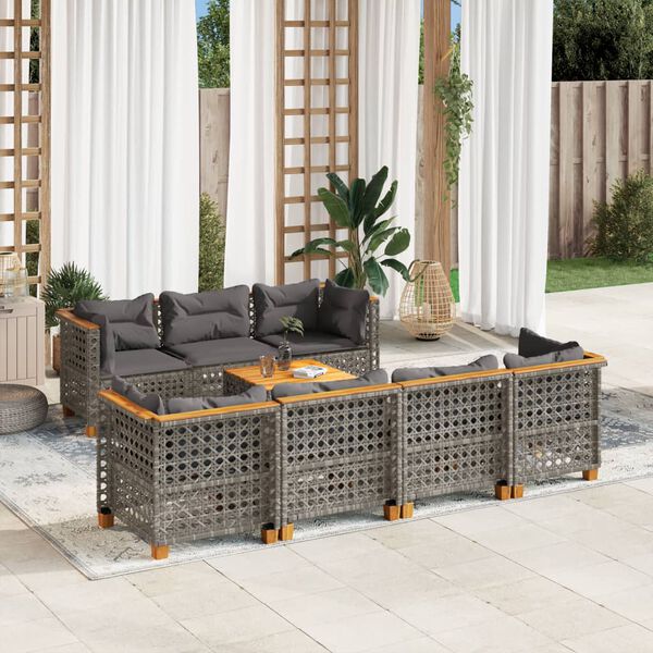 vidaXL 8-delige Loungeset met kussens poly rattan grijs
