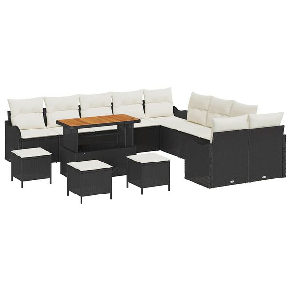 vidaXL Tuin Sofa Set met kussen met opslag 14 pcs Zwart en Cr&egrave;me