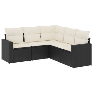 vidaXL 5-delige Loungeset met kussens poly rattan zwart