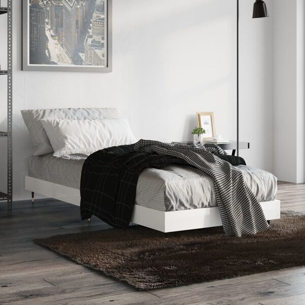 vidaXL Bedframe bewerkt hout hoogglans wit 75x190 cm