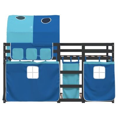 vidaXL Stapelbed met gordijnen 90x190 cm massief grenenhout blauw