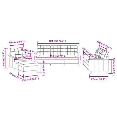 vidaXL 4-delige Loungeset met kussens stof taupe