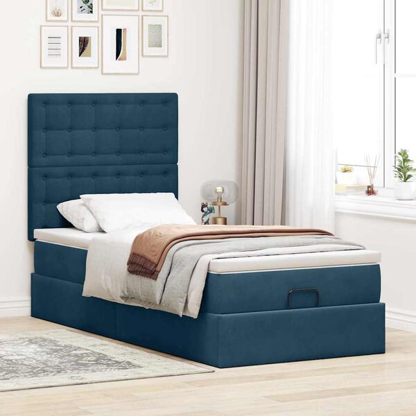 vidaXL Ottoman bed met matrassen en LED's 80x200cm fluweel donkerblauw