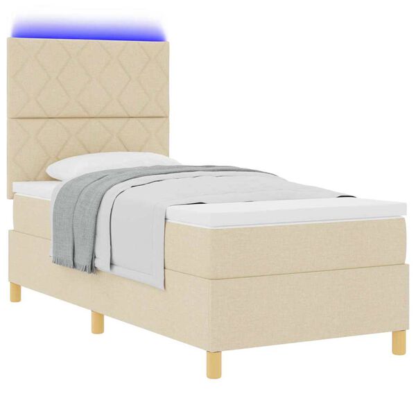 vidaXL Boxspring bed met matras met hoofdeinde Cr&egrave;me 90 x 190 cm Stof