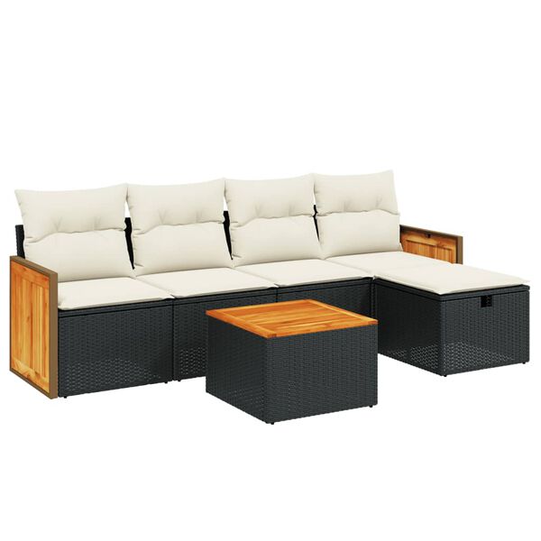 vidaXL 6-delige Loungeset met kussens poly rattan zwart