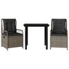 vidaXL 3-delige Tuinset met kussens poly rattan grijs