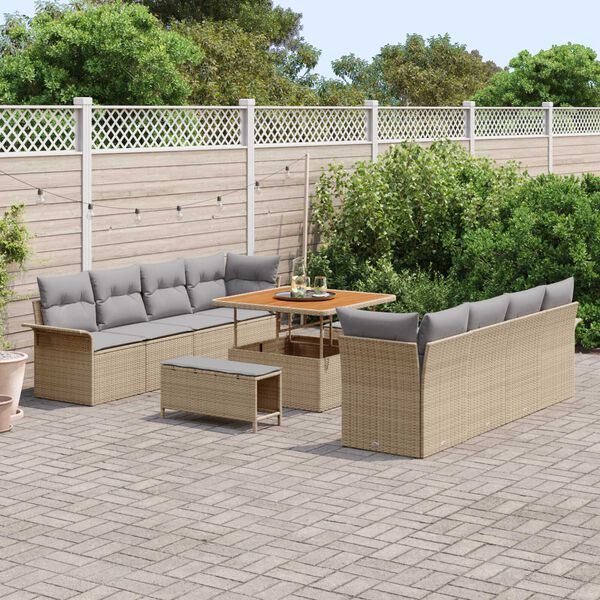 vidaXL Tuin Sofa Set met kussen met opslag 11 pcs Beige en Licht Grijs