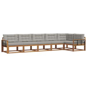 vidaXL Buiten bankenset met kussen 6 pcs Naturel en lichtgrijs