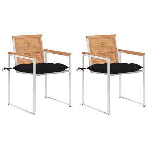 vidaXL Tuinstoelen 2 st met kussens massief teakhout en staal