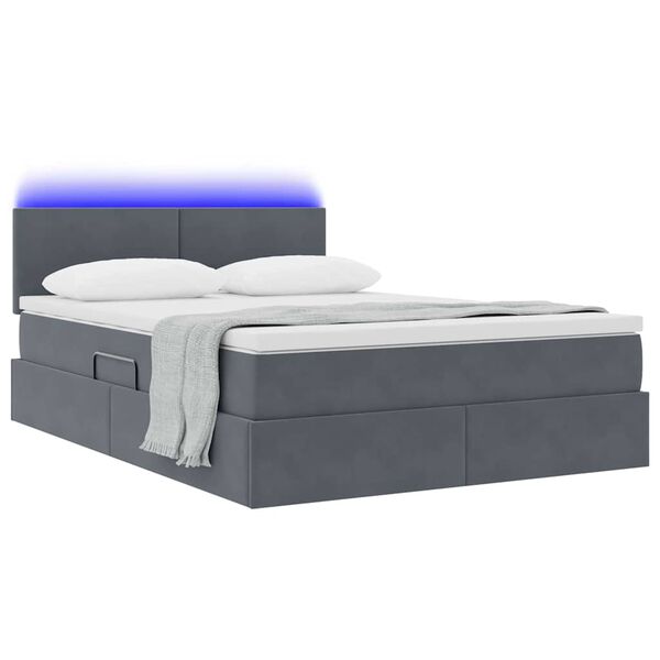 vidaXL Opbergbed met LED met matras Donkergrijs 140 x 190 cm Fluweel