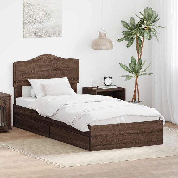 vidaXL Opslag bed met hoofdeinde Bruin Eiken 75 x 190 cm Bewerkt hout