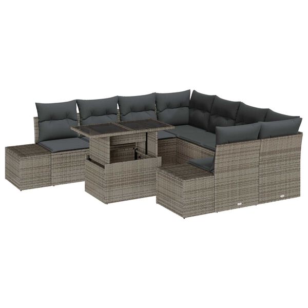 vidaXL Tuin Sofa Set 9 pcs Grijs Poly Rattan en Poedergecoat Staal