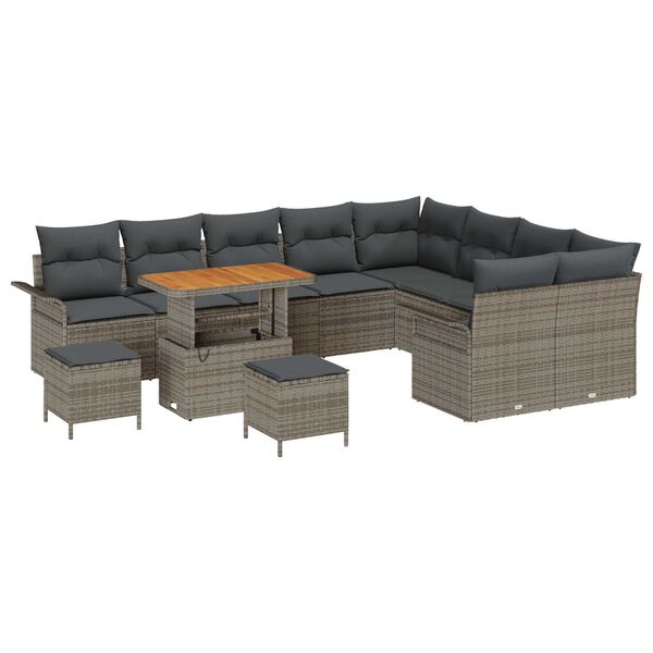 vidaXL Tuinbankenset met kussen 12 pcs Grijs poly rattan