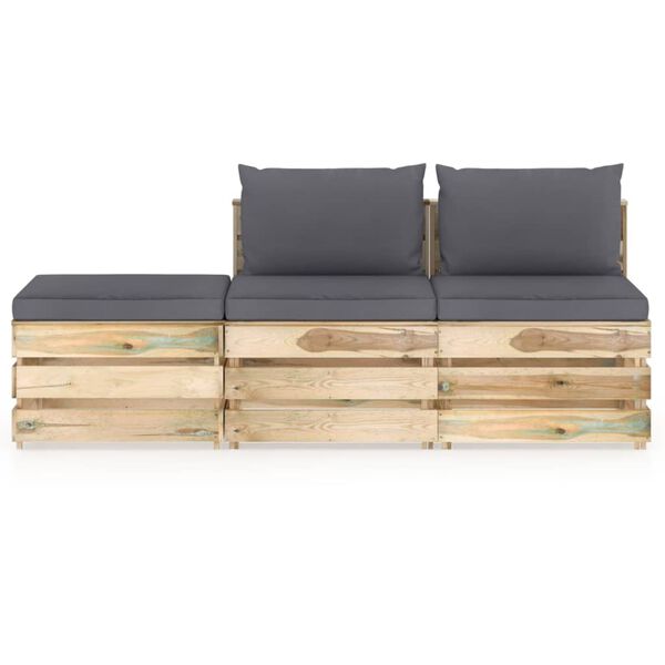 vidaXL 3-delige Loungeset met kussens groen ge&iuml;mpregneerd hout