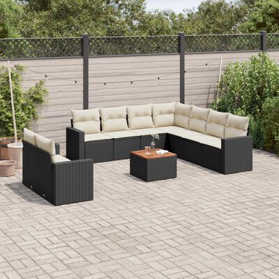 vidaXL 10-delige Loungeset met kussens poly rattan zwart