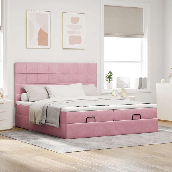 vidaXL Ottoman bed met matrassen 160x200cm fluweel roze