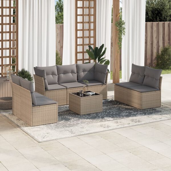vidaXL 8-delige Loungeset met kussens poly rattan beige